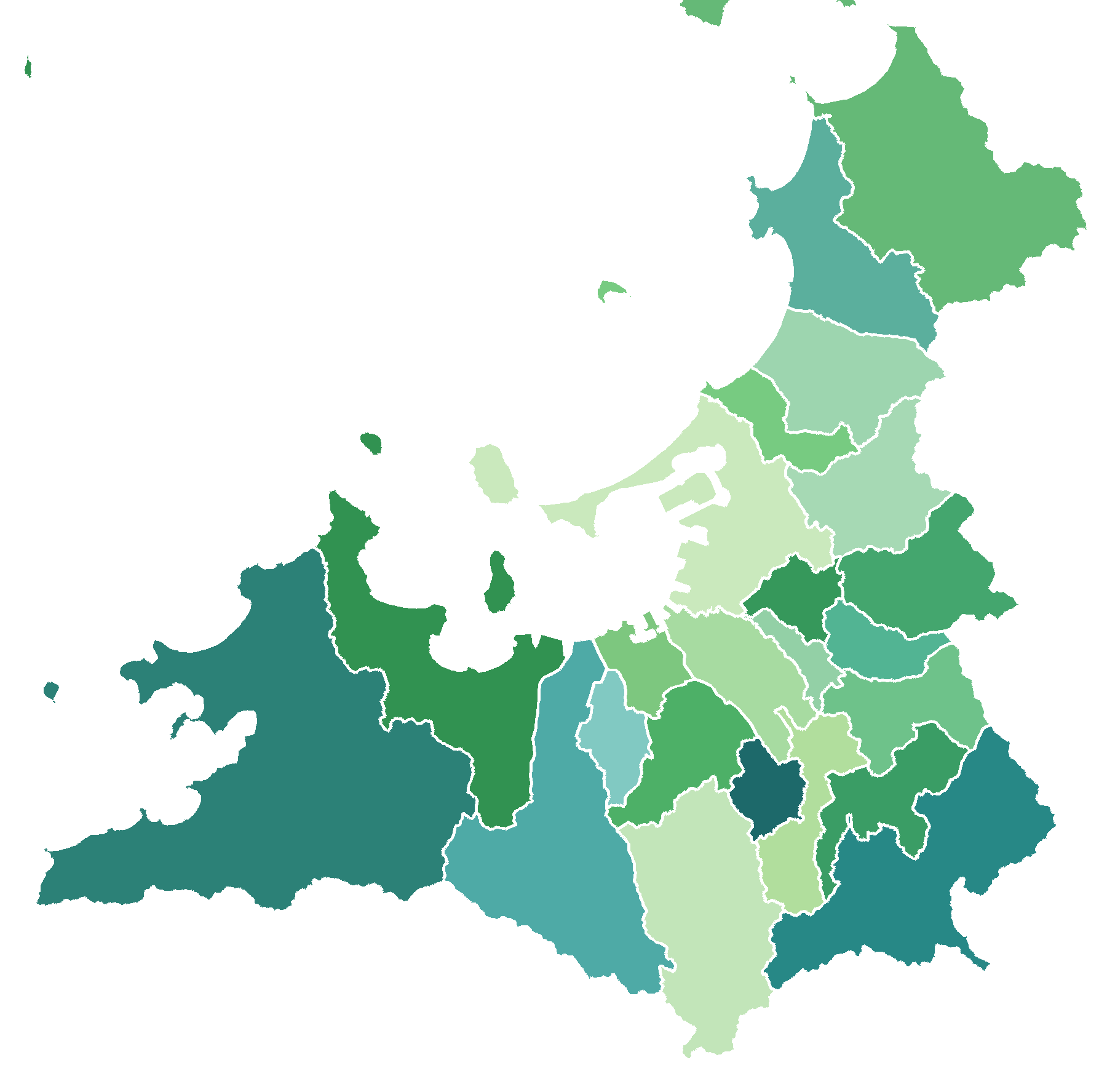 福岡都市圏の地図を色分けしたイメージ